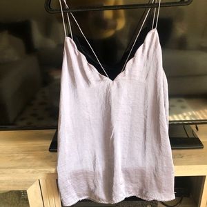 Scallop edge satin grey blouse - Free People